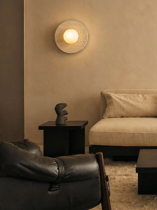 Pietraluna Round Stone Disc Wall Sconce-Neutral Decor