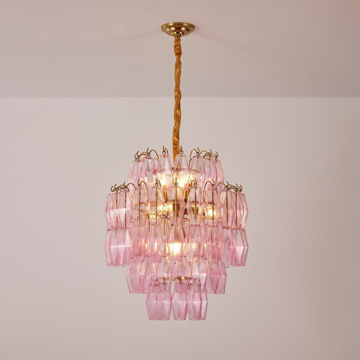 Aurora Chandelier Pink Murano Glass Layered Glam-Neutral Decor