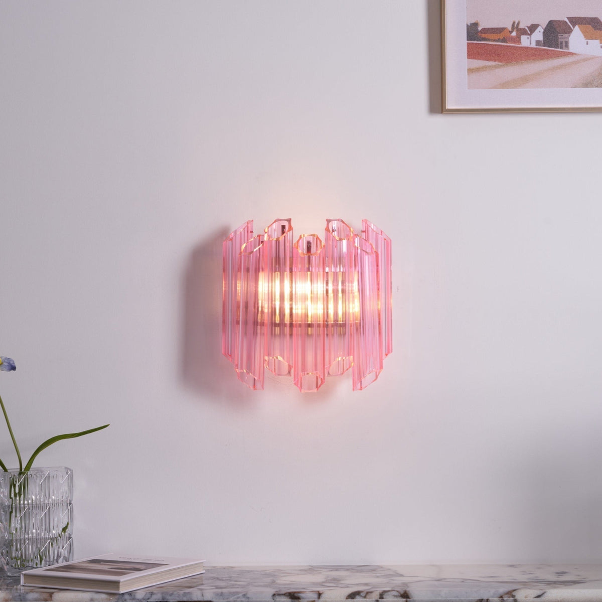 Caleon Applique Murale Tube en Verre Murano Rose