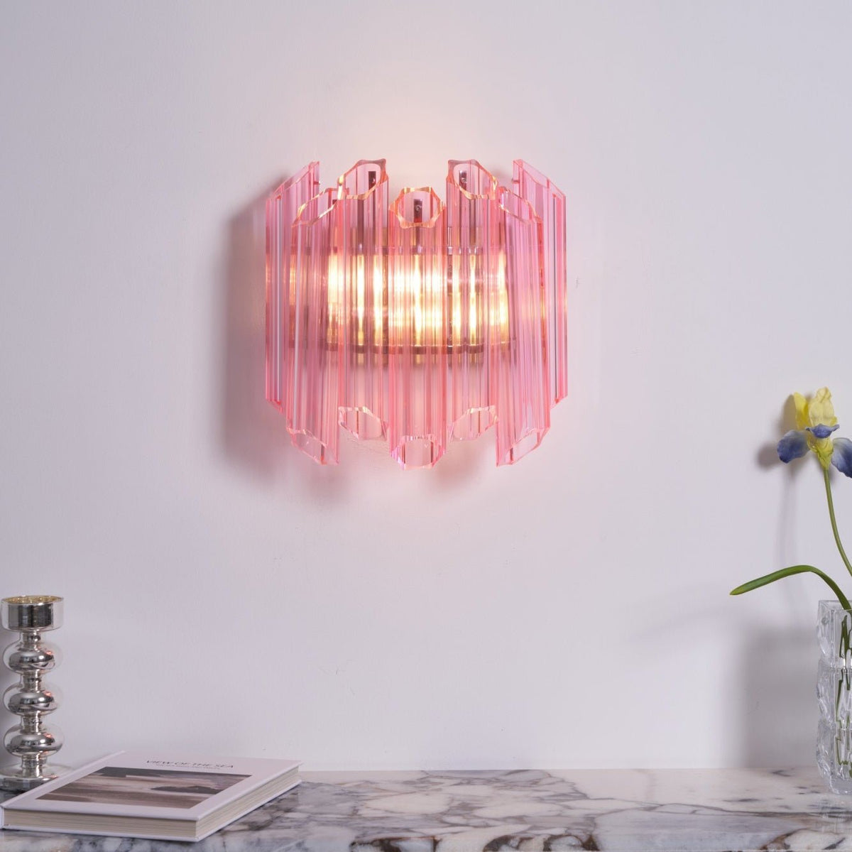 Caleon Applique Murale Tube en Verre Murano Rose