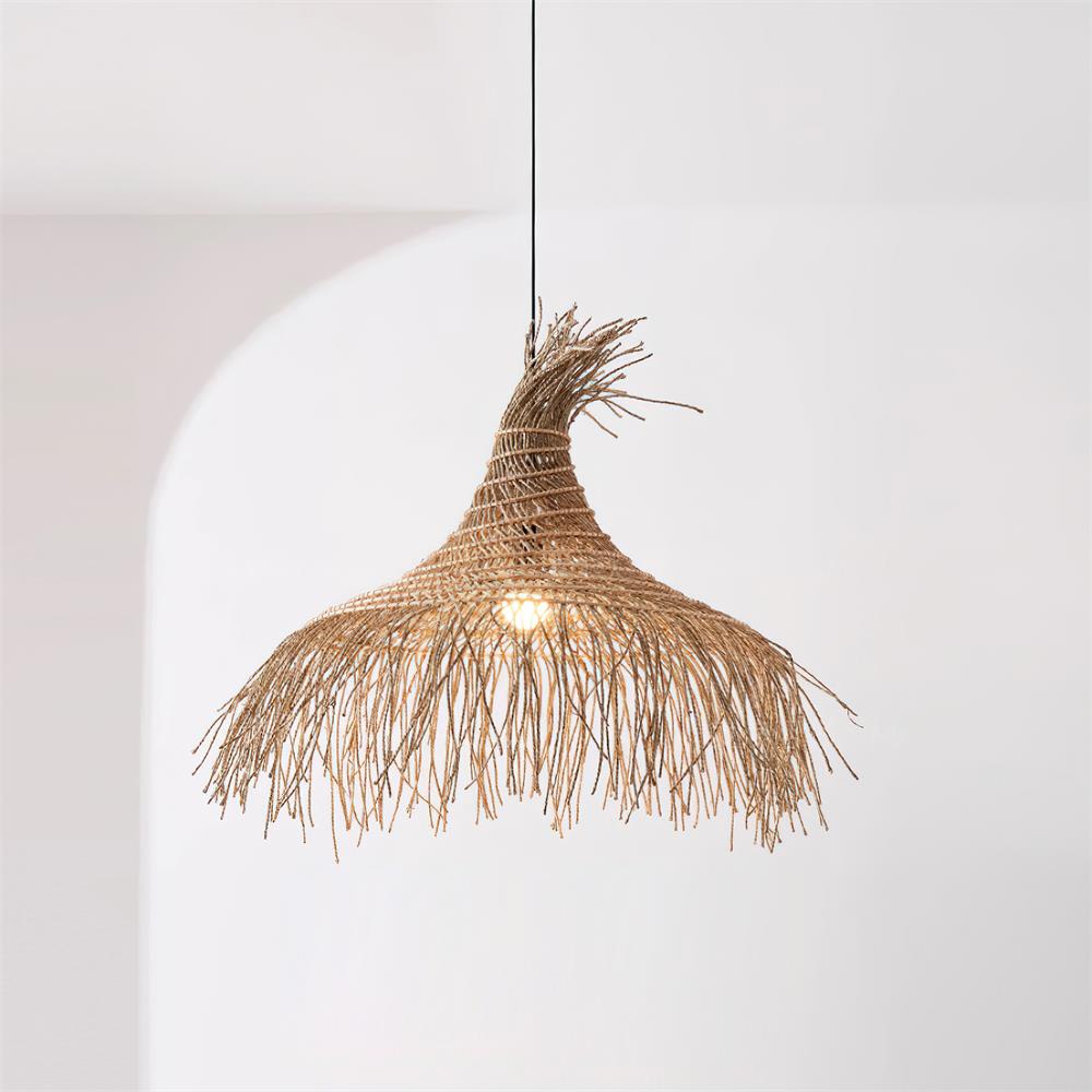 Pendant Light Handwoven Rattan Shade Metal Frame Bohemian Natural-Neutral Decor