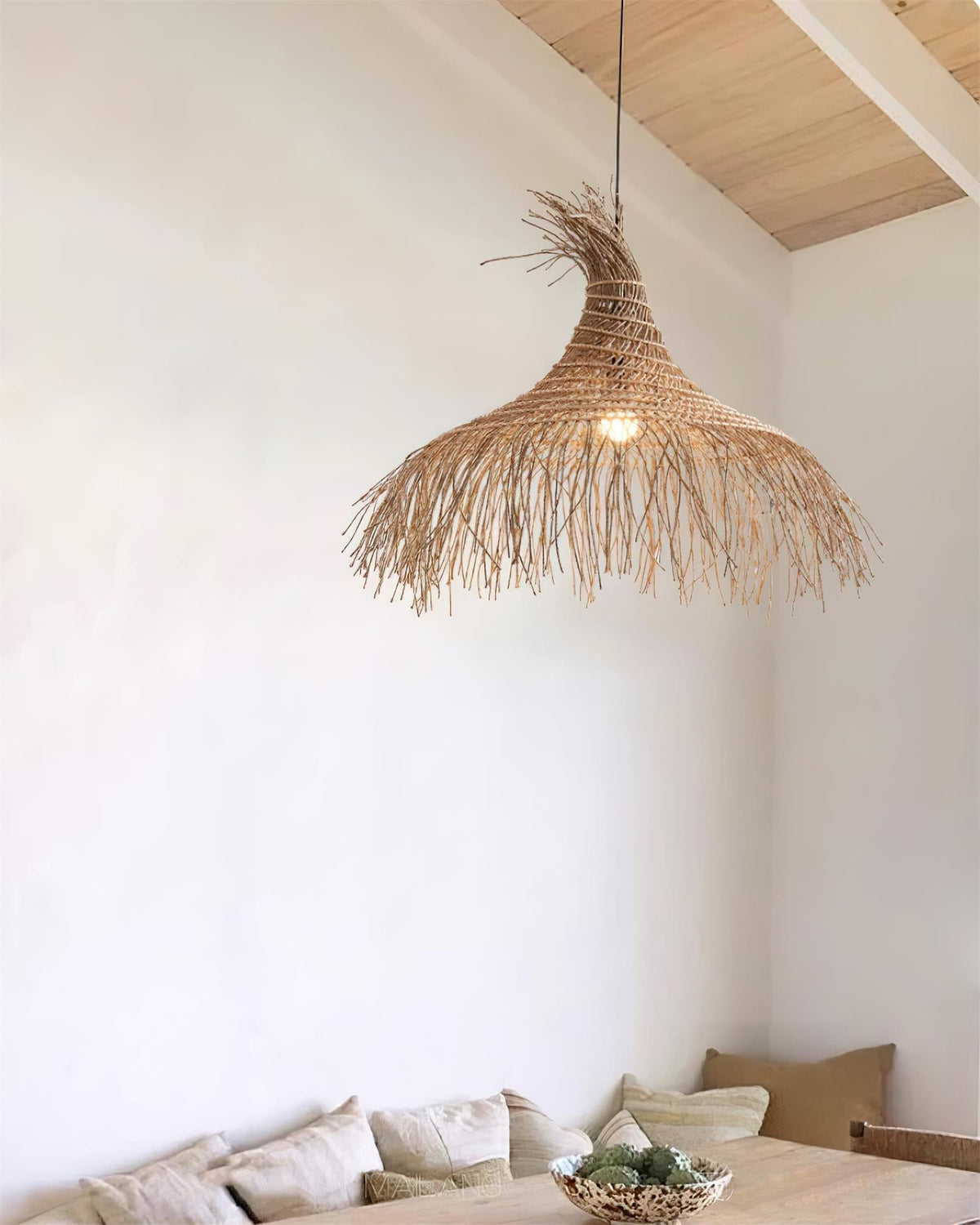 Pendant Light Handwoven Rattan Shade Metal Frame Bohemian Natural-Neutral Decor