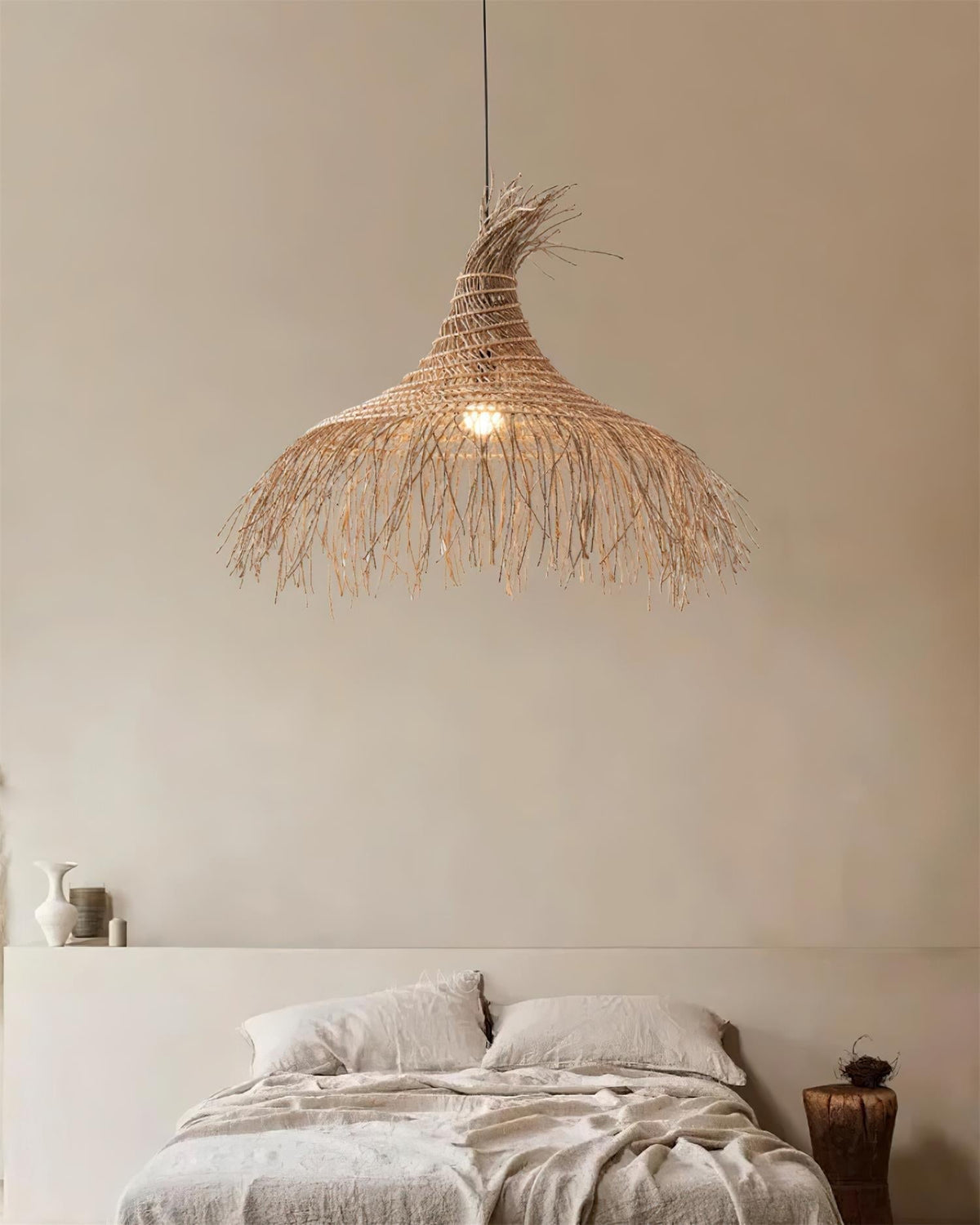 Pendant Light Handwoven Rattan Shade Metal Frame Bohemian Natural-Neutral Decor