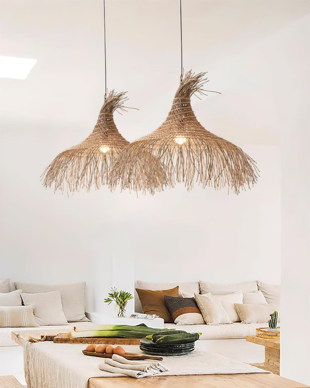 Pendant Light Handwoven Rattan Shade Metal Frame Bohemian Natural-Neutral Decor
