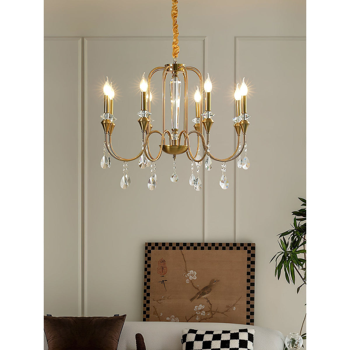 Ercararis Lustre Vintage Industriel Laiton Cristal