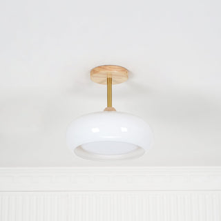Charlotte Plafonnier Encastré en Verre, Bois, Orange & Blanc