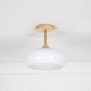Charlotte Plafonnier Encastré en Verre, Bois, Orange & Blanc