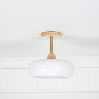 Solara Plafonnier en verre et bois avec abat-jour coloré