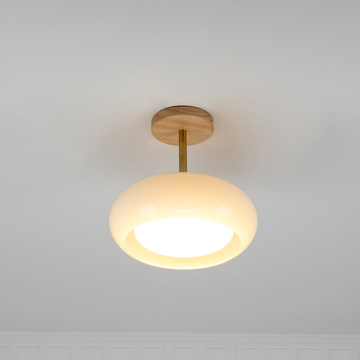 Charlotte Plafonnier Encastré en Verre, Bois, Orange & Blanc