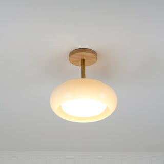 Charlotte Plafonnier Encastré en Verre, Bois, Orange & Blanc