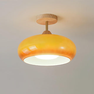 Solara Plafonnier en verre et bois avec abat-jour coloré