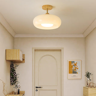 Solara Plafonnier en verre et bois avec abat-jour coloré