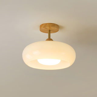 Solara Plafonnier en verre et bois avec abat-jour coloré
