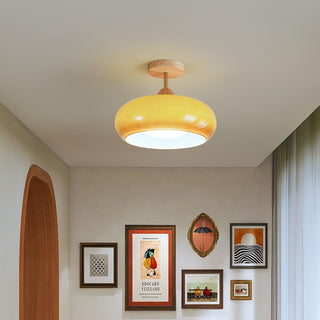 Charlotte Plafonnier Encastré en Verre, Bois, Orange & Blanc