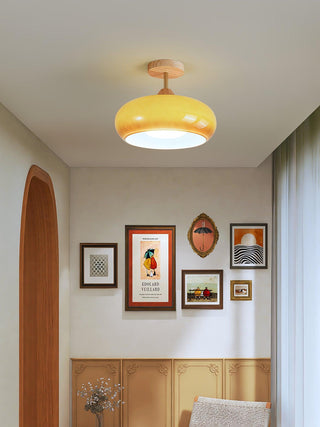 Solara Plafonnier en verre et bois avec abat-jour coloré