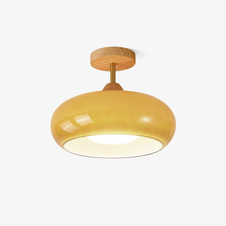Solara Plafonnier en verre et bois avec abat-jour coloré