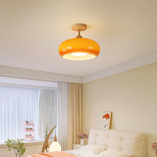 Charlotte Plafonnier Encastré en Verre, Bois, Orange & Blanc