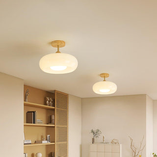 Charlotte Plafonnier Encastré en Verre, Bois, Orange & Blanc