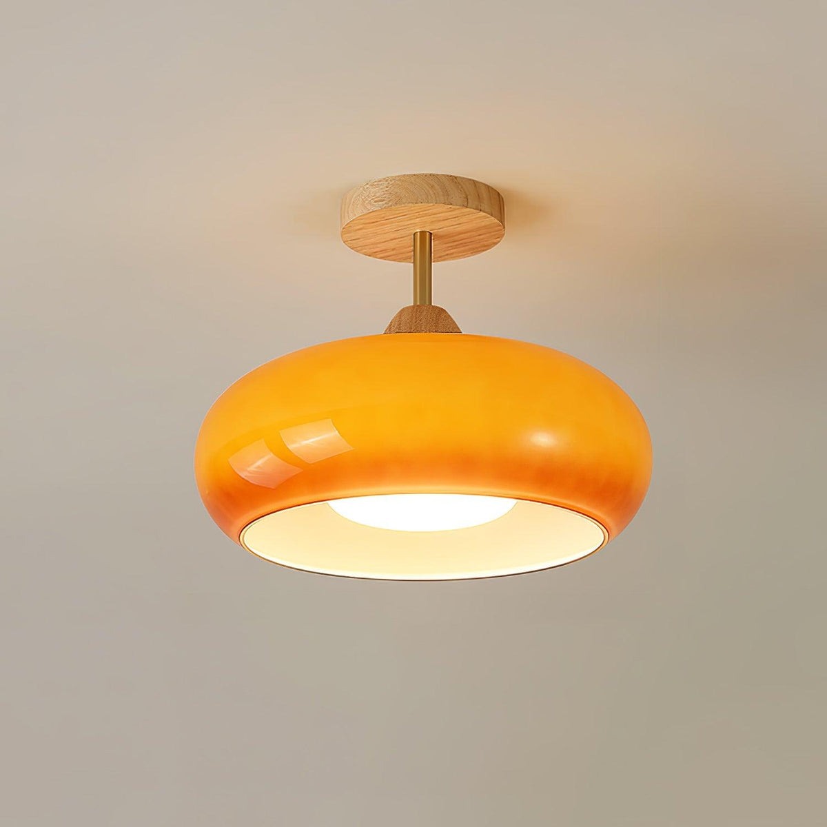 Charlotte Plafonnier Encastré en Verre, Bois, Orange & Blanc