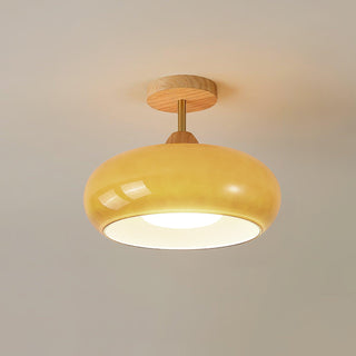 Solara Plafonnier en verre et bois avec abat-jour coloré