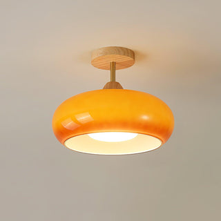 Charlotte Plafonnier Encastré en Verre, Bois, Orange & Blanc