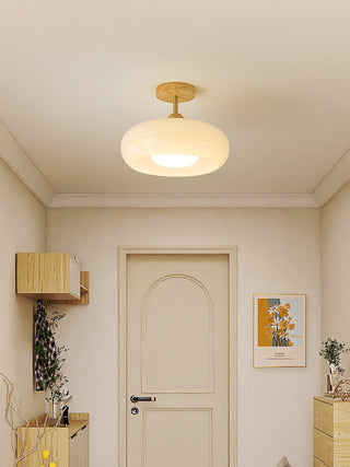 Solara Plafonnier en verre et bois avec abat-jour coloré