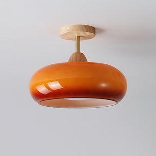 Charlotte Plafonnier Encastré en Verre, Bois, Orange & Blanc