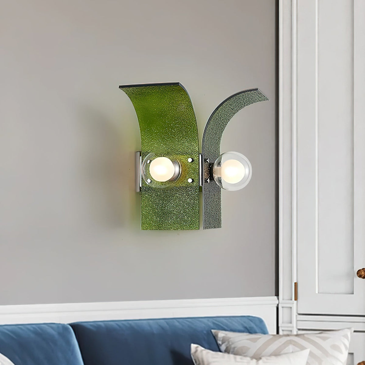 Wall Light Textured Glass Panels Dual Globes-Neutral Decor