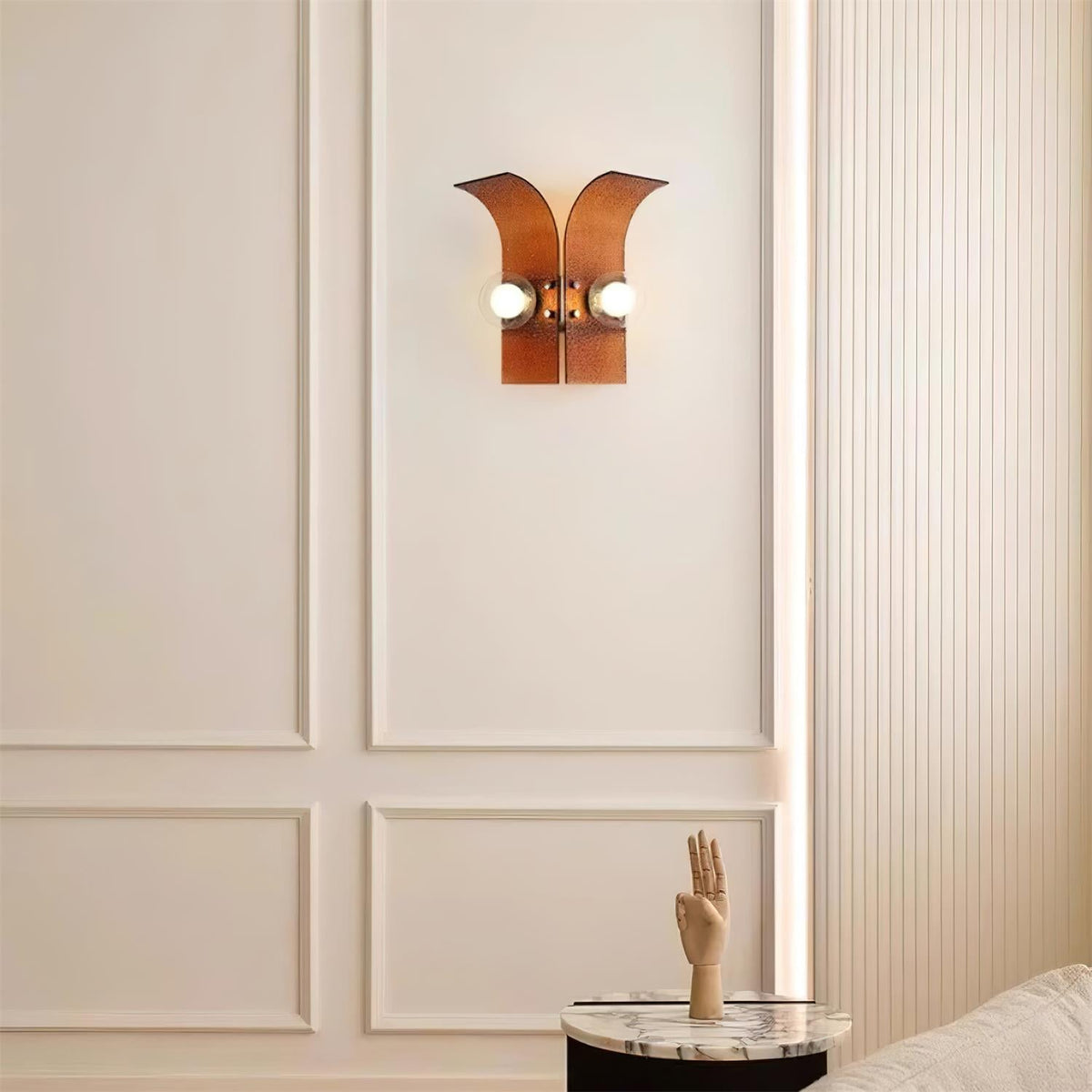 Wall Light Textured Glass Panels Dual Globes-Neutral Decor