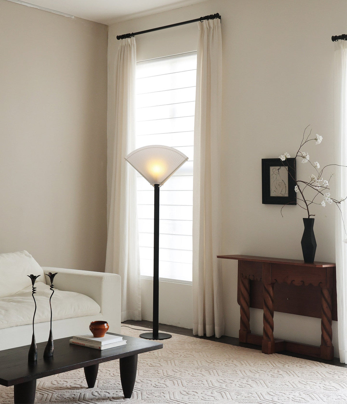 Pleated Fan Floor Lamp-Neutral Decor