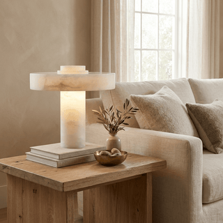 Plinth Alabaster Table Lamp-Neutral Decor