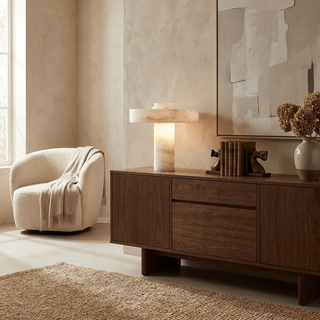 Plinth Alabaster Table Lamp-Neutral Decor