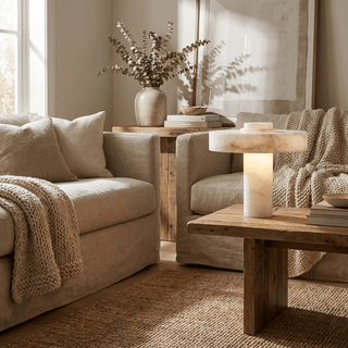 Plinth Alabaster Table Lamp-Neutral Decor
