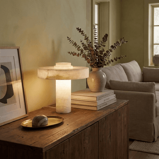 Plinth Alabaster Table Lamp-Neutral Decor