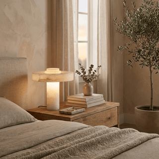 Plinth Alabaster Table Lamp-Neutral Decor