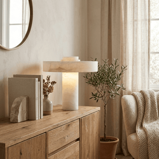 Plinth Alabaster Table Lamp-Neutral Decor