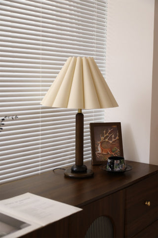Plisse Pleated Wood Table Lamp-Neutral Decor