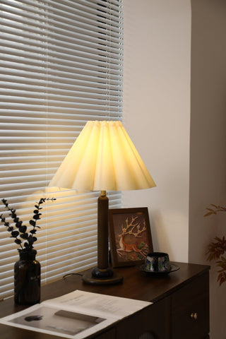 Plisse Pleated Wood Table Lamp-Neutral Decor