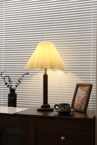 Plisse Pleated Wood Table Lamp-Neutral Decor