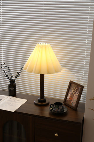 Plisse Pleated Wood Table Lamp-Neutral Decor