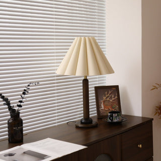 Plisse Pleated Wood Table Lamp-Neutral Decor
