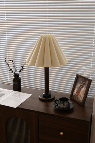 Plisse Pleated Wood Table Lamp-Neutral Decor