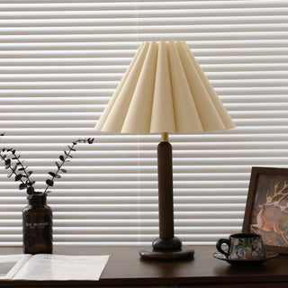 Plisse Pleated Wood Table Lamp-Neutral Decor