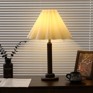 Plisse Pleated Wood Table Lamp-Neutral Decor