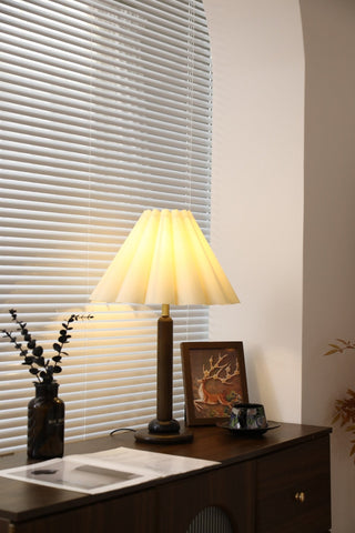 Plisse Pleated Wood Table Lamp-Neutral Decor