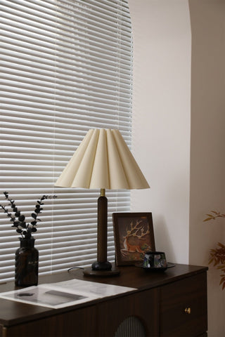 Plisse Pleated Wood Table Lamp-Neutral Decor