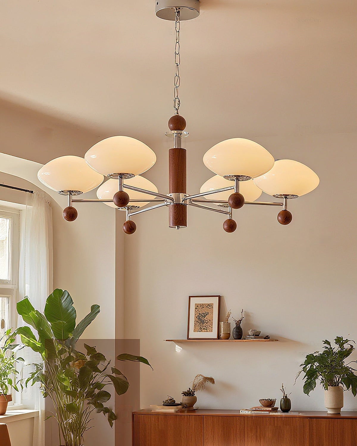 Angled view of the 6-head Pointed Chandelier against a white background.