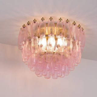 Aurora Lampe de Plafond en Verre de Murano Poliedri Rose