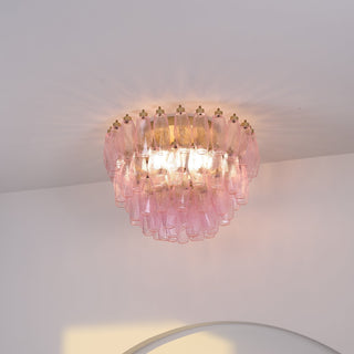 Aurora Lampe de Plafond en Verre de Murano Poliedri Rose