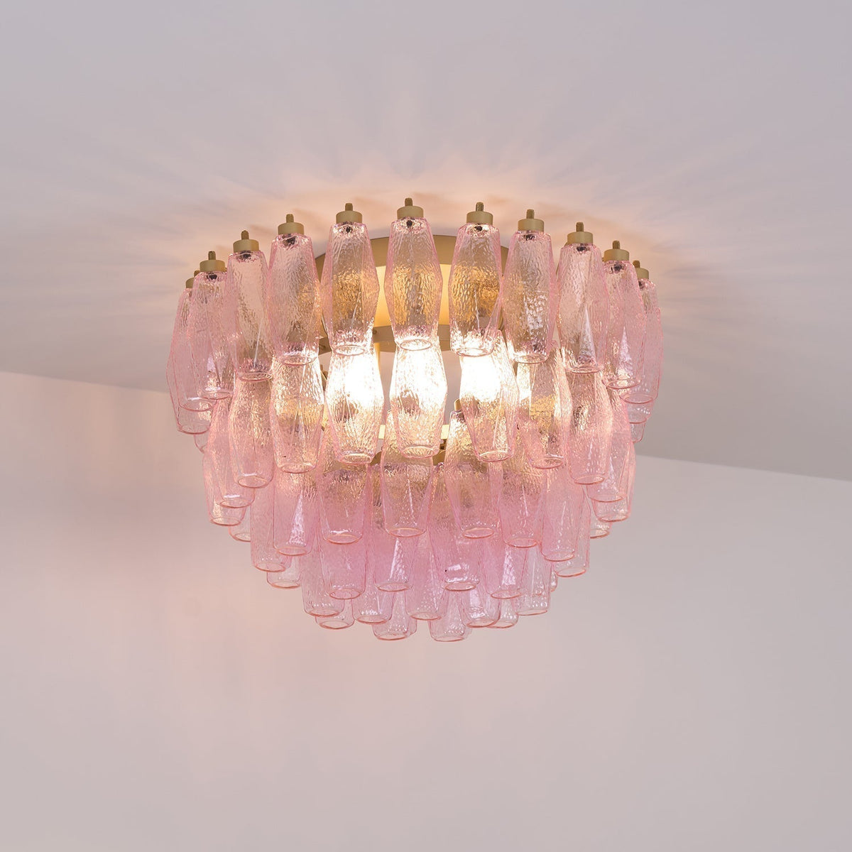 Aldien Lampe de Plafond en Verre de Murano Poliedri Rose